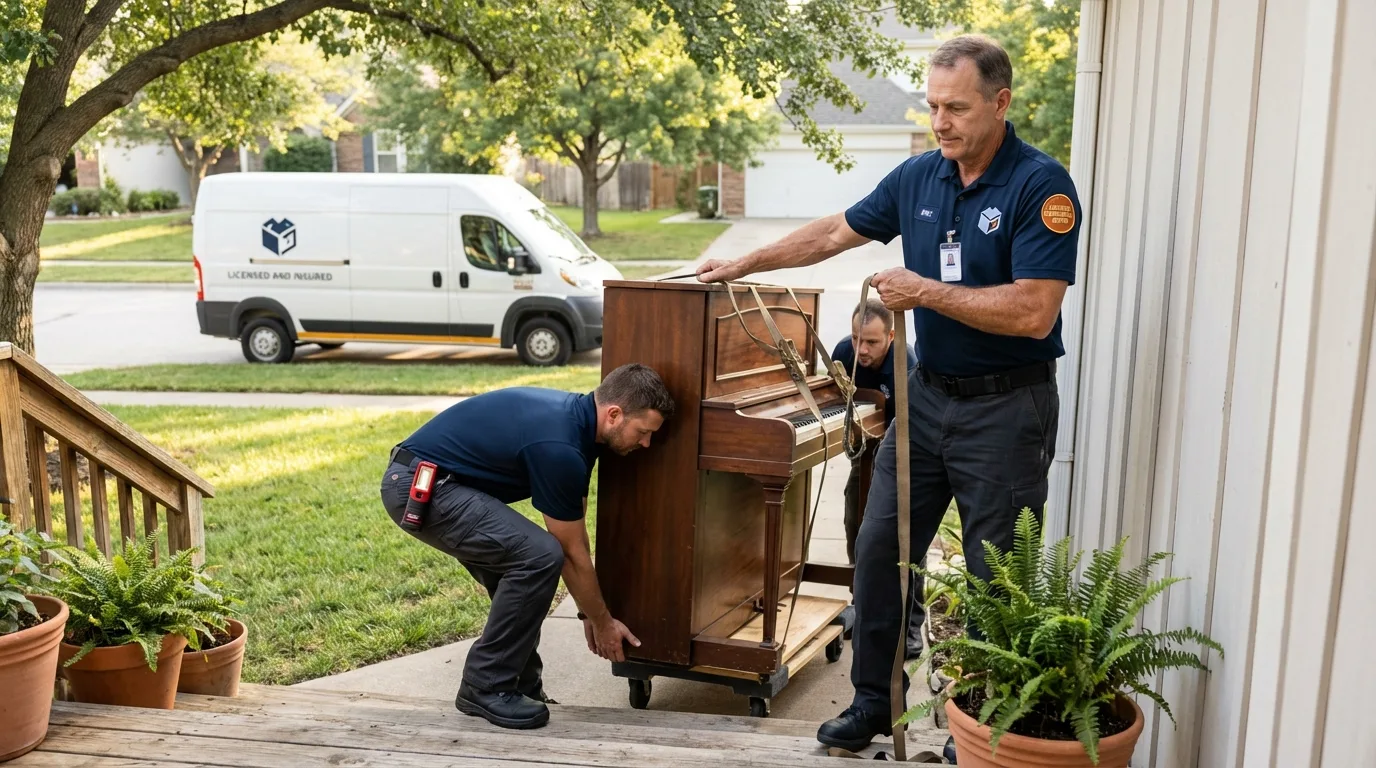 Licensed piano movers securing grand piano in Mount Jackson, VA